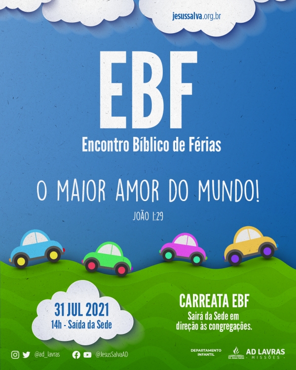 Encontro Bíblico de Férias 2021 será no sábado 31/7, saiba como ocorrerá o EBF
