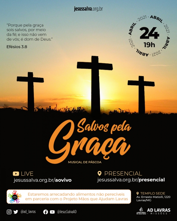 Salvos pela Graça: Musical de Páscoa será realizado no dia 24 de abril