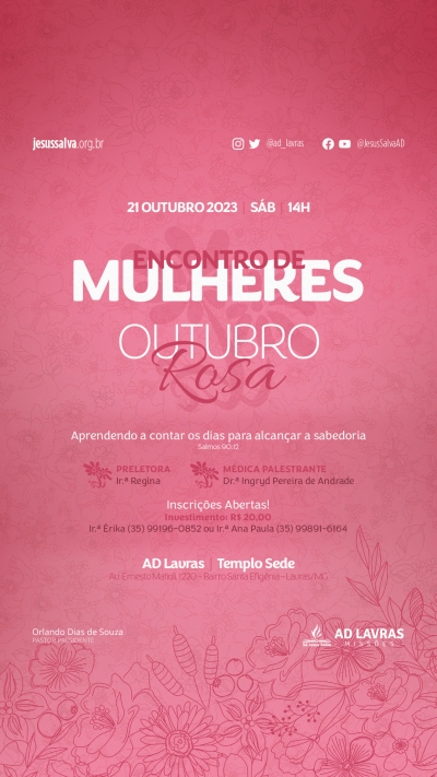 'Encontro de Mulheres - Outubro Rosa' será no dia 21/10, inscreva-se