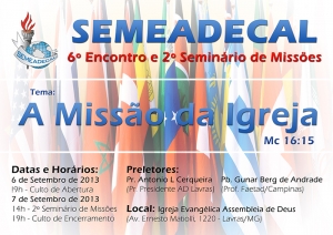 Começa nesta sexta-feira o 6º Encontro e 2º Seminário de Missões da SEMEADECAL