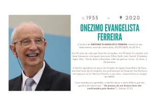 Nota de Falecimento: Onezimo Evangelista Ferreira