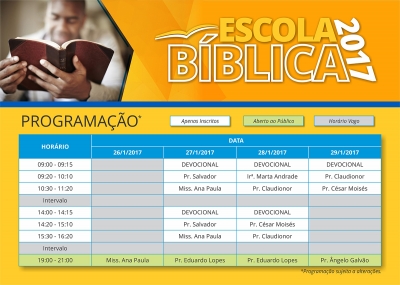 Confira a programa&ccedil;&atilde;o da Escola B&iacute;blica 2017