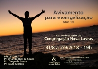Congregação Nova Lavras celebrará 32 anos em festividade nos dias 31/8, 1 e 2/9