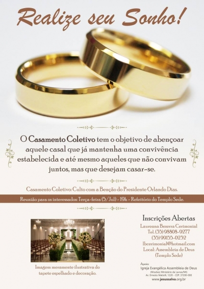 Reuni&atilde;o nesta ter&ccedil;a (5/7) trar&aacute; mais informa&ccedil;&otilde;es sobre o Casamento Coletivo