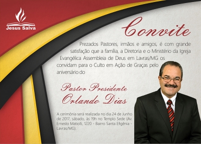 Convite: Culto em A&ccedil;&atilde;o de Gra&ccedil;as pelo Anivers&aacute;rio do Pr. Orlando Dias