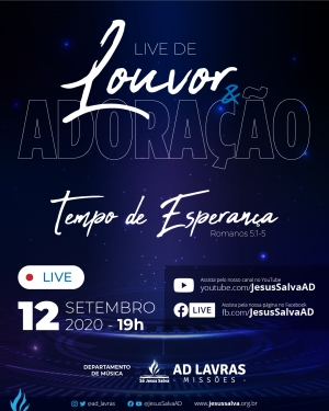 Live de Louvor e Adoração será realizada nos dias 12 e 13 de setembro