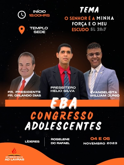 Congresso dos Adolescentes - EBA ser&aacute; nos dias 4 e 5 de novembro de 2023