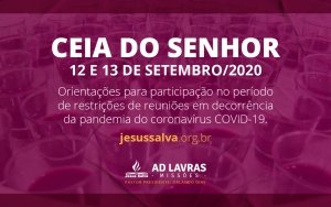 Orientações para participação da Ceia do Senhor no mês de setembro de 2020