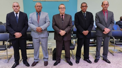 Diretoria AD Lavras 2022-2024. Da esquerda para a direita: pastores Jairo Carvalho, Carlos Roberto, Orlando Dias, Paulo de Andrade e Kennedy Câmara