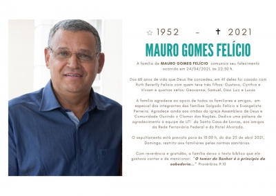 Nota de Falecimento: Irm&atilde;o Mauro Gomes Fel&iacute;cio