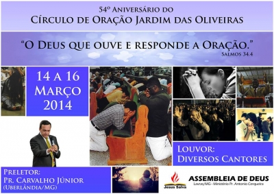Acontece neste final de semana a festividade em comemora&ccedil;&atilde;o aos 54 anos do C&iacute;rculo de Ora&ccedil;&atilde;o Jardim das Oliveiras